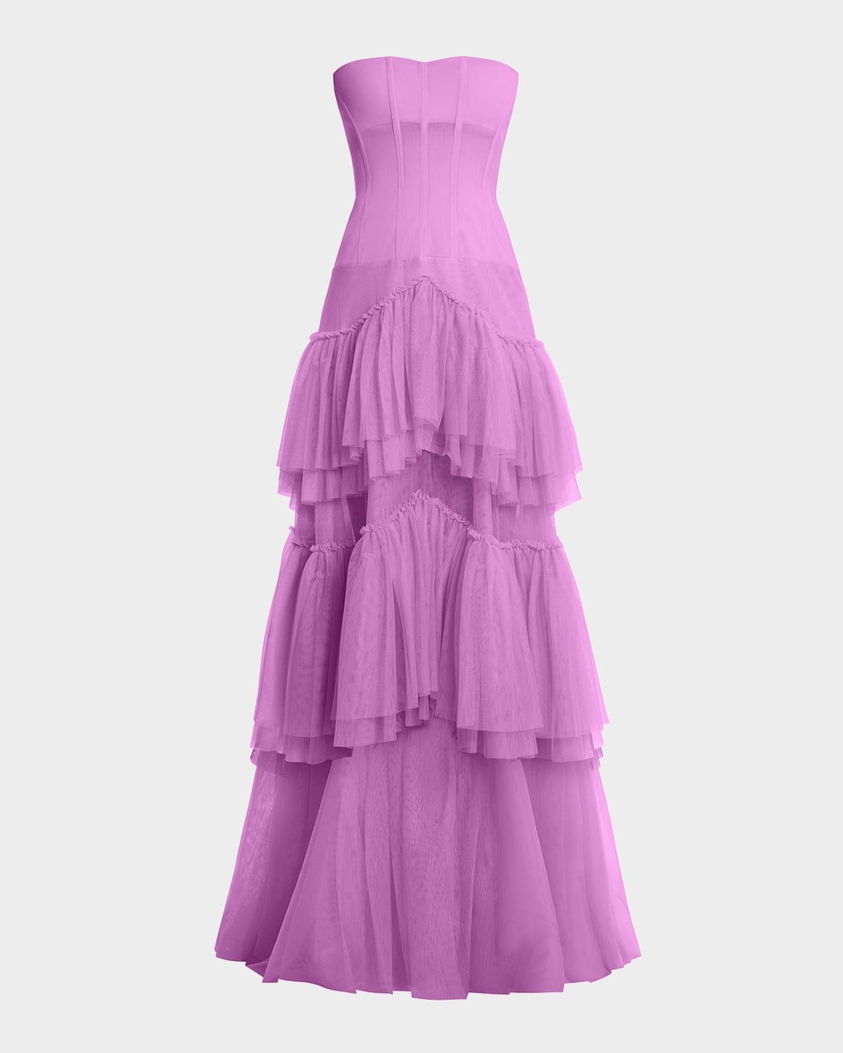 strapless ruffle tiered corset gown