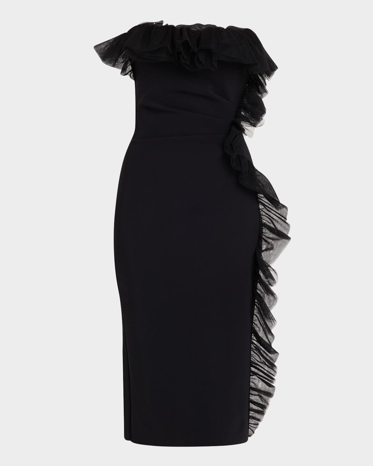 strapless ruffle-trim bodycon dress