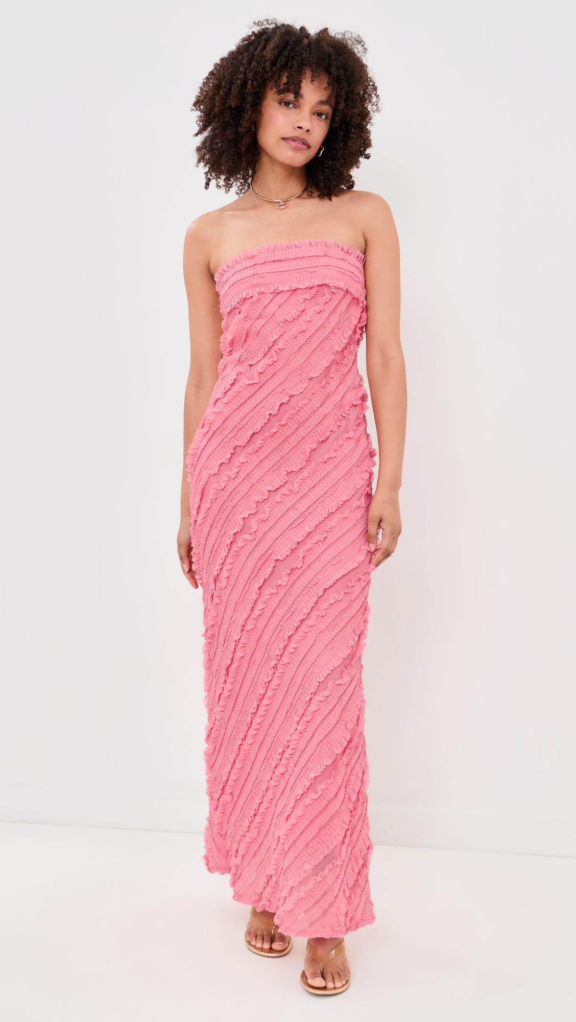 strapless ruffled maxi dress