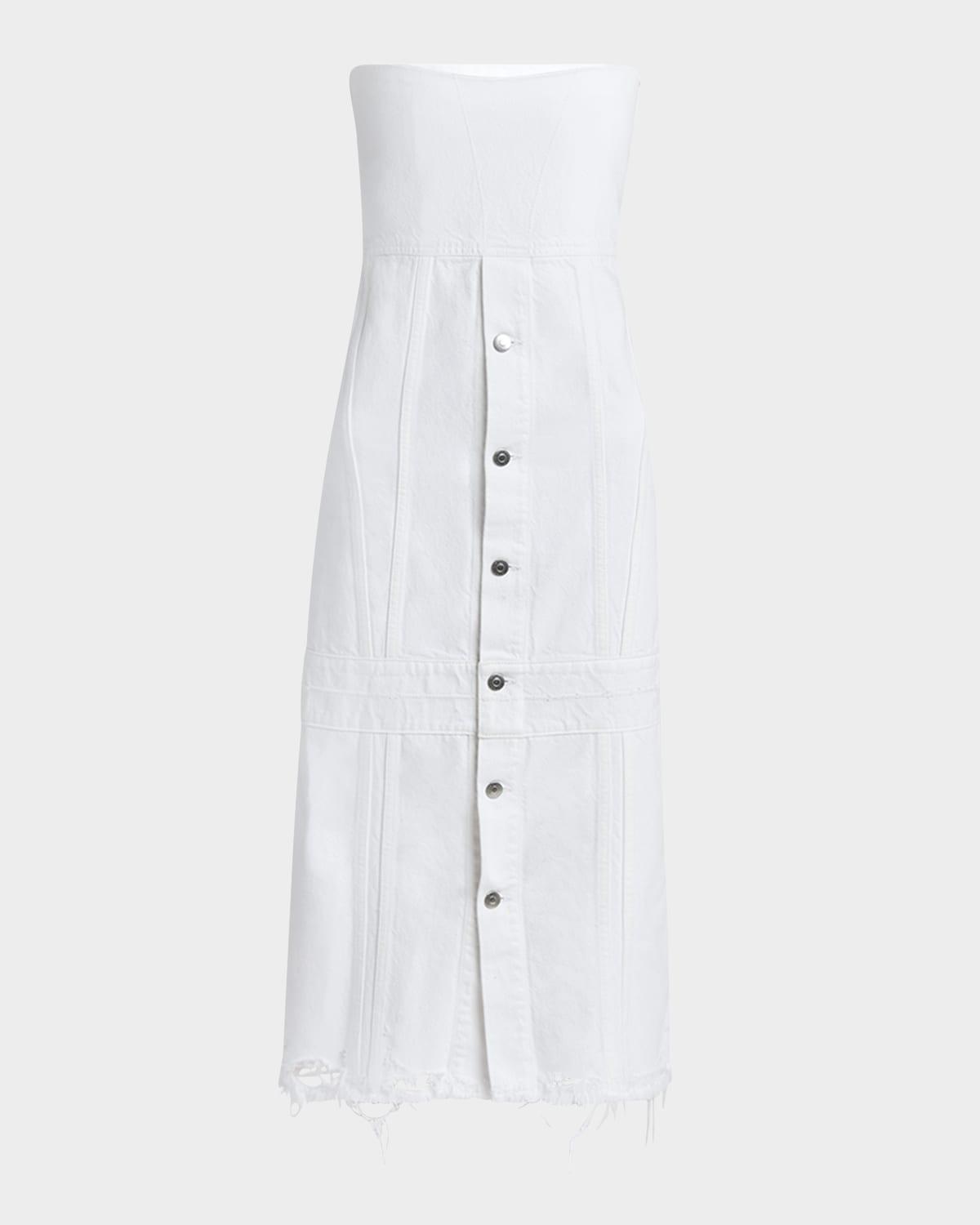 strapless sand overdyed denim midi cargo dress