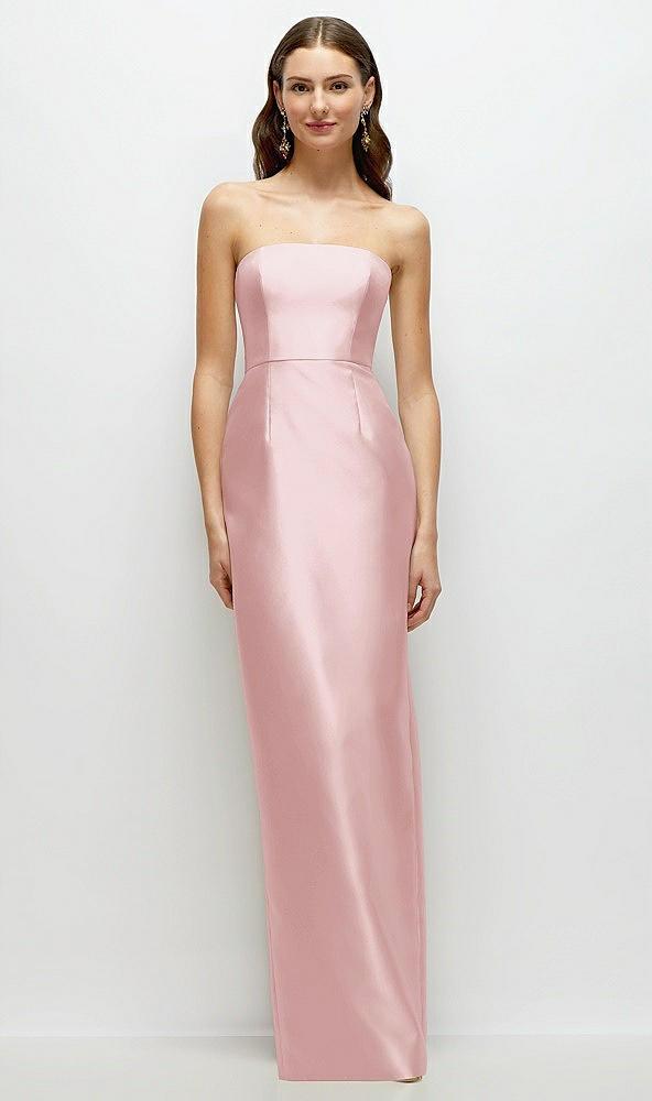 strapless satin column dress with back slit