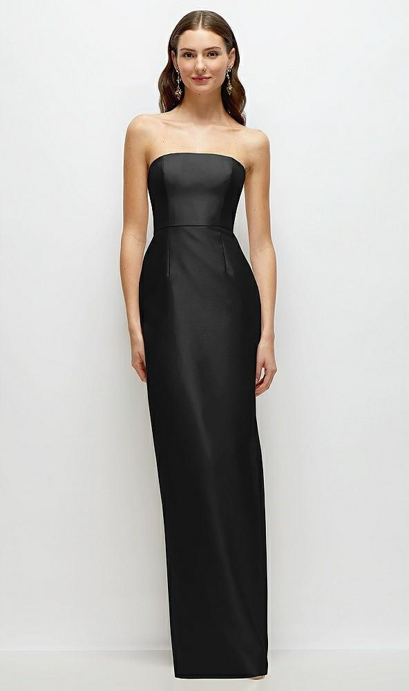 strapless satin column dress with back slit