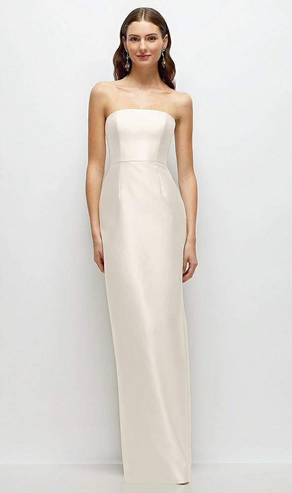 strapless satin column dress with back slit
