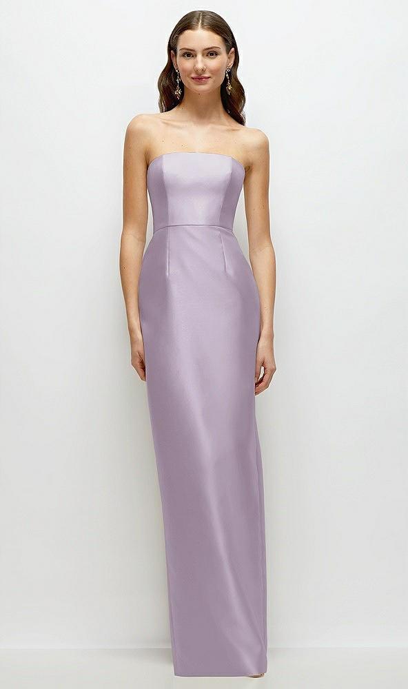 strapless satin column dress with back slit