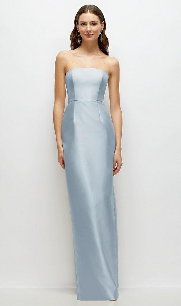 strapless satin column dress with back slit