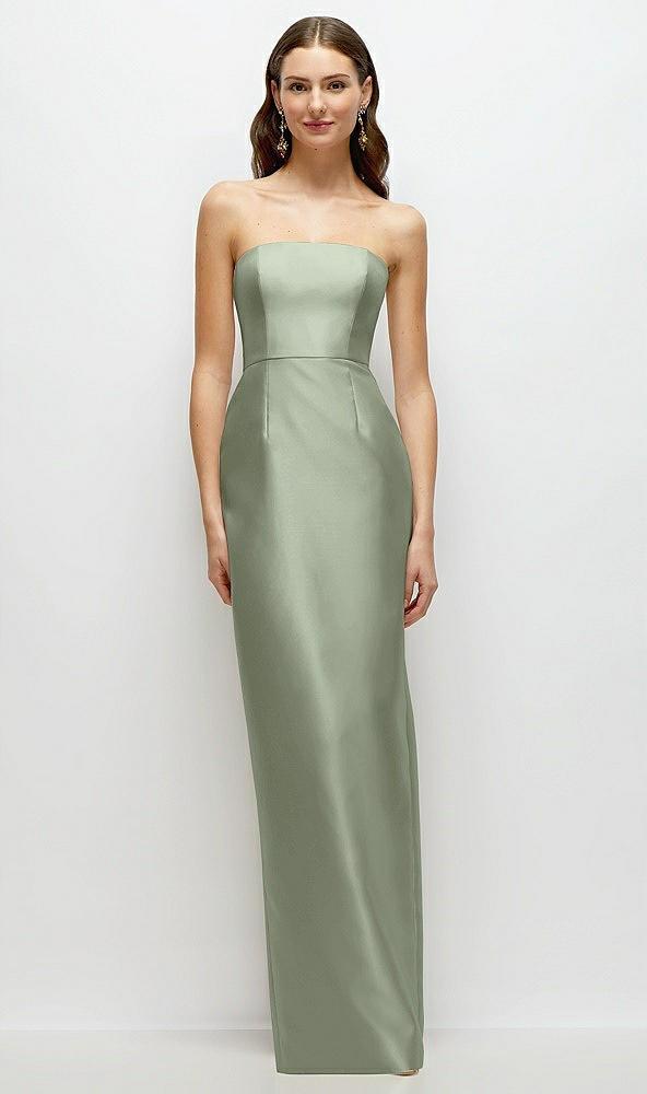 strapless satin column dress with back slit