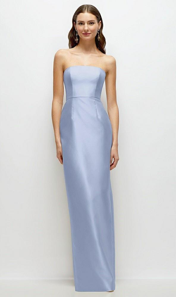 strapless satin column dress with back slit