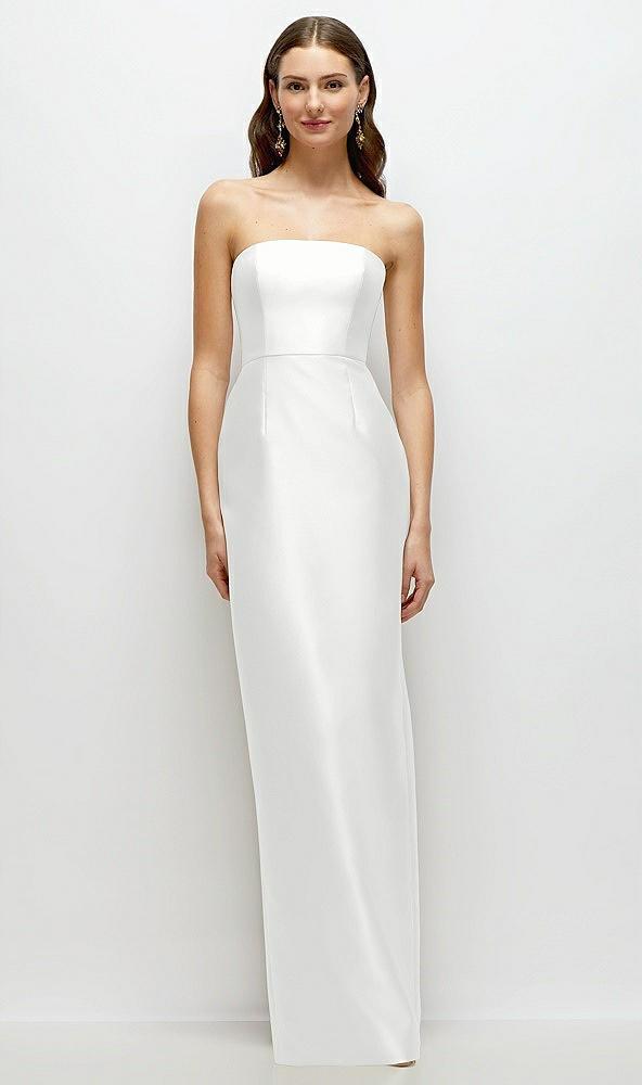 strapless satin column dress with back slit