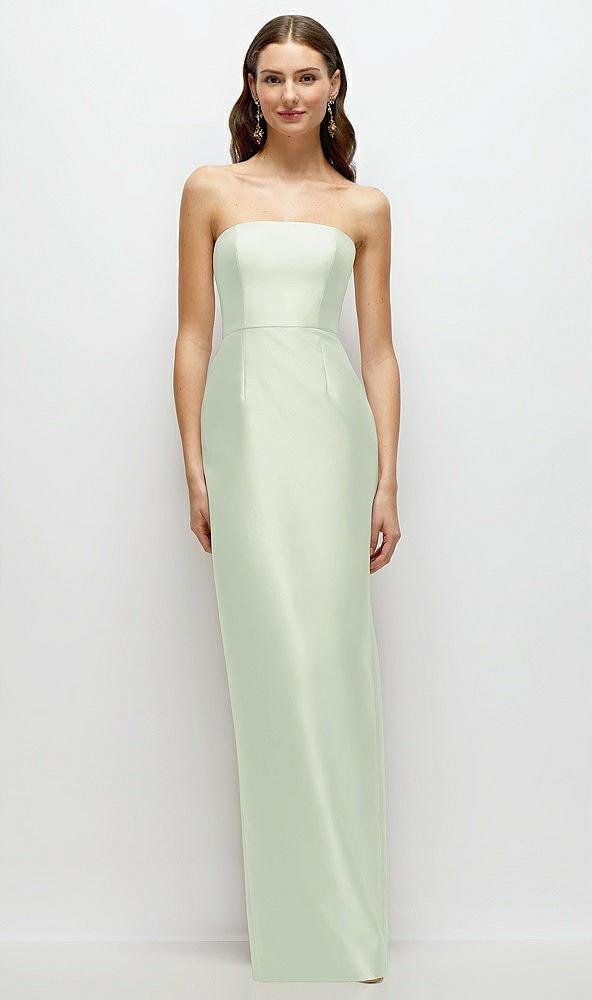 strapless satin column dress with back slit