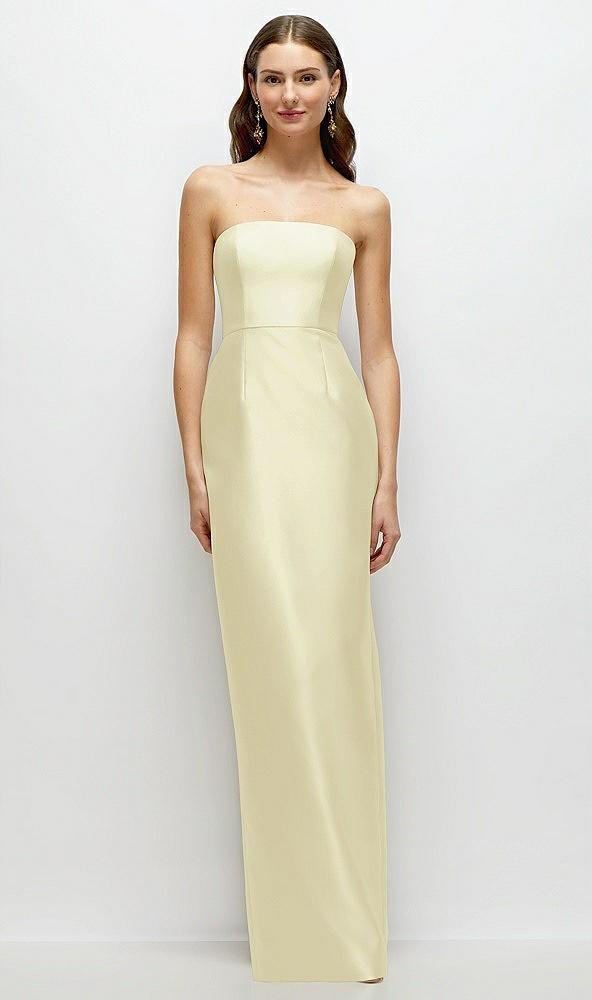 strapless satin column dress with back slit