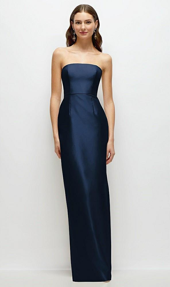 strapless satin column dress with back slit