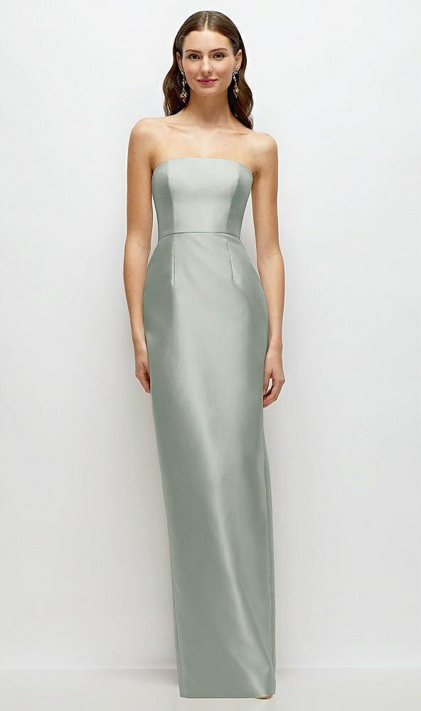 strapless satin column dress with back slit