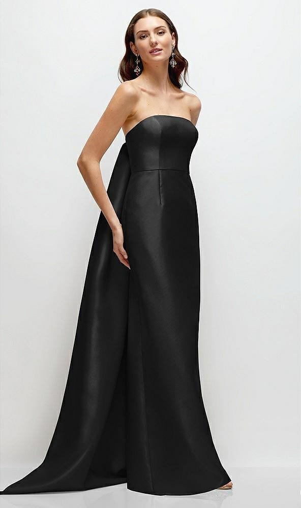 strapless satin column dress with removeable watteau train