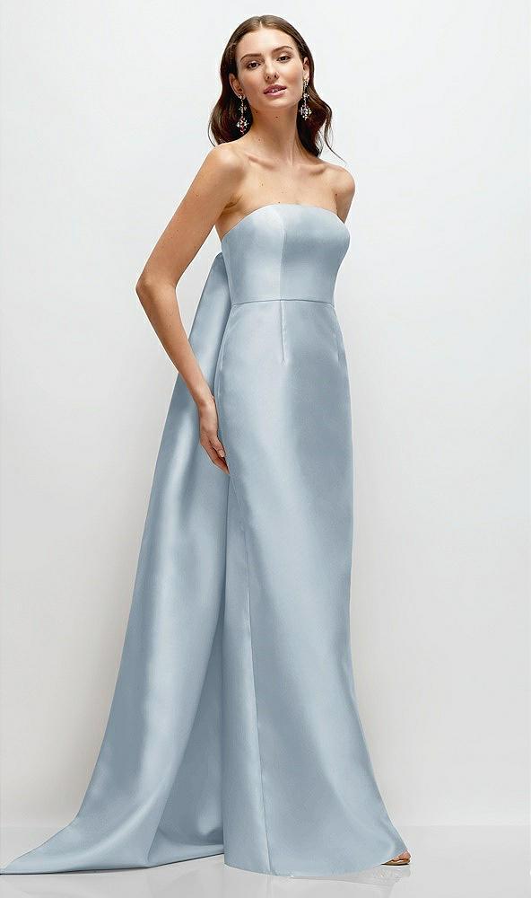 strapless satin column dress with removeable watteau train