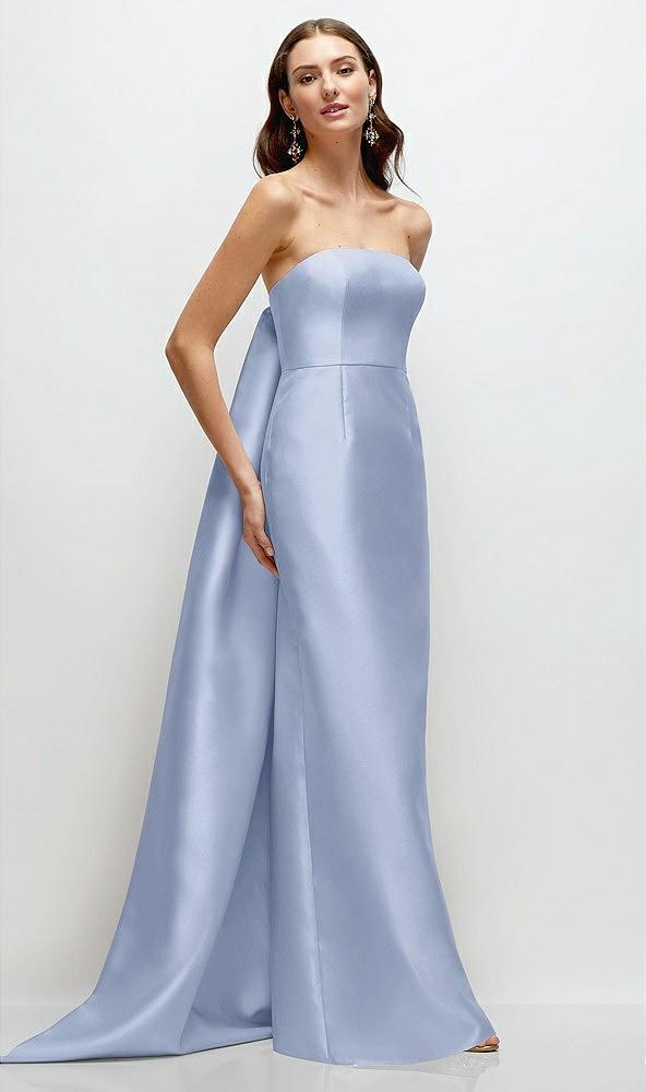 strapless satin column dress with removeable watteau train