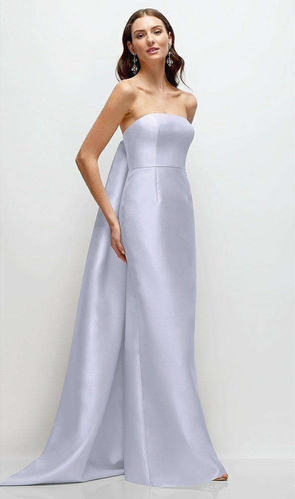 strapless satin column dress with removeable watteau train