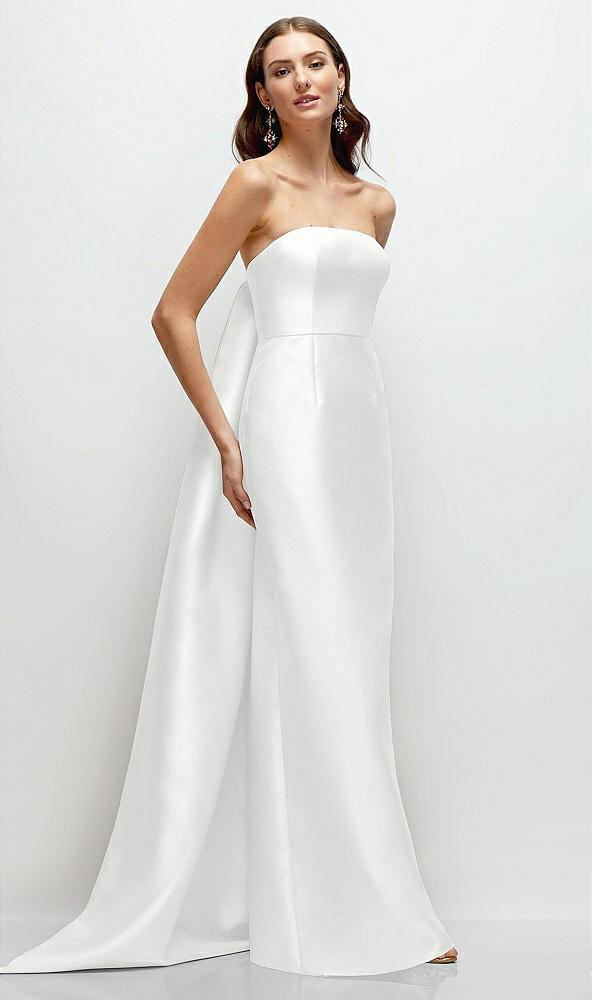 strapless satin column dress with removeable watteau train