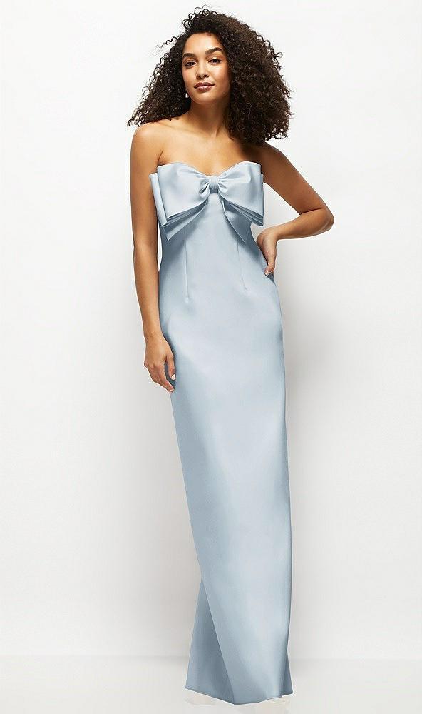 strapless satin column maxi dress with oversized handcrafted bow
