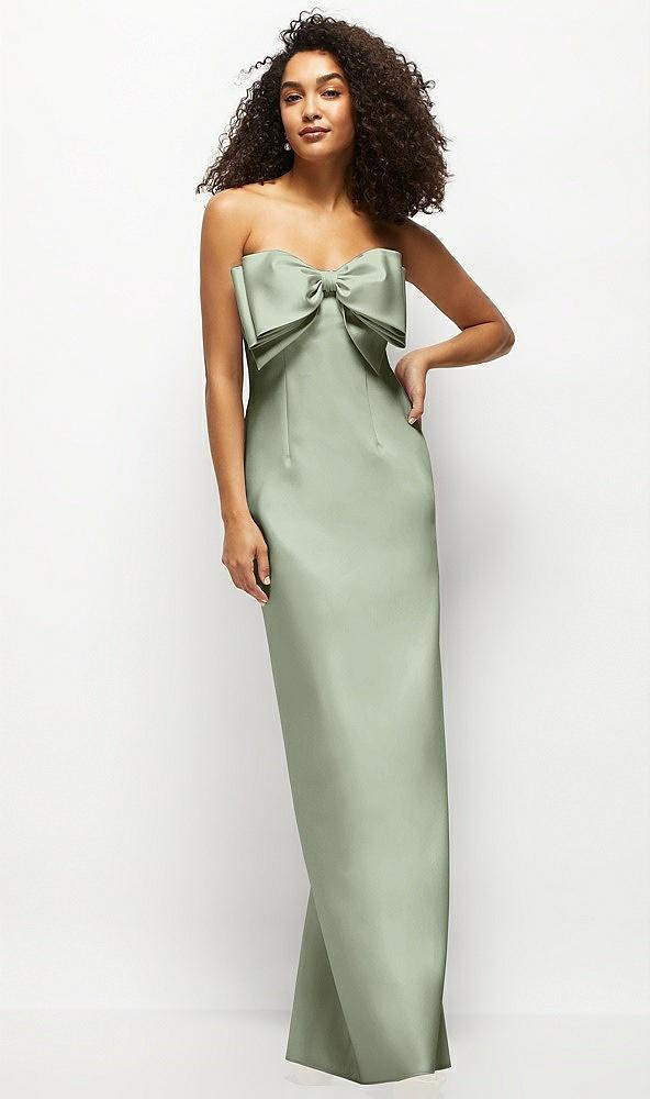 strapless satin column maxi dress with oversized handcrafted bow