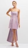 strapless satin column mini dress with oversized bow