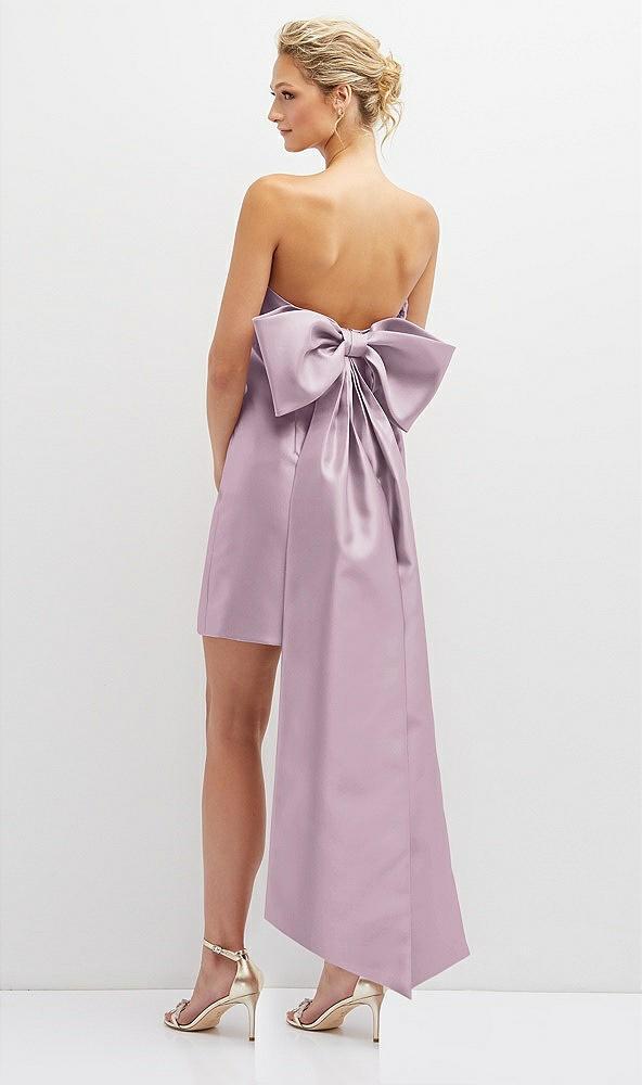strapless satin column mini dress with oversized bow