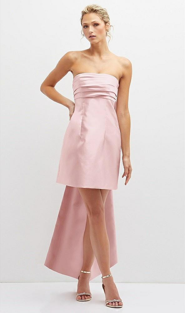 strapless satin column mini dress with oversized bow