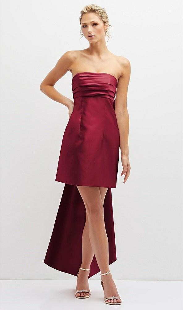 strapless satin column mini dress with oversized bow