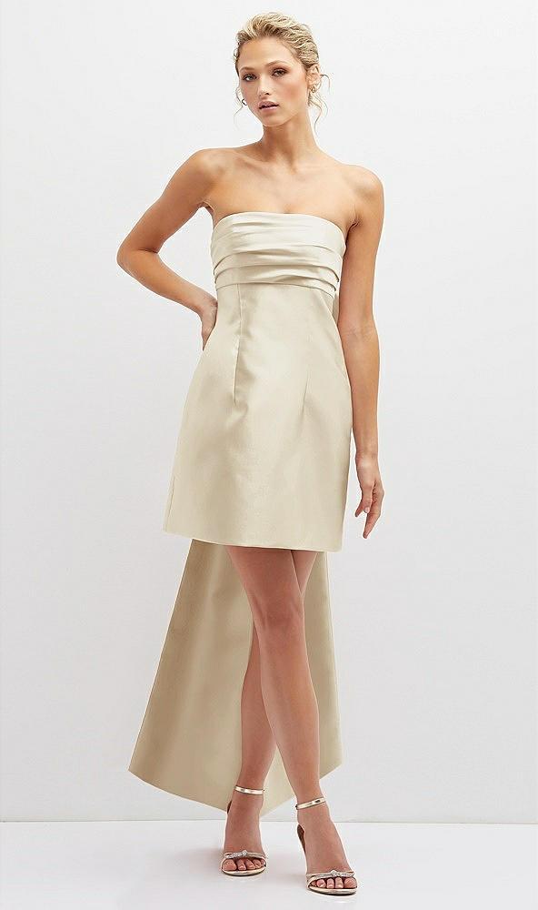 strapless satin column mini dress with oversized bow