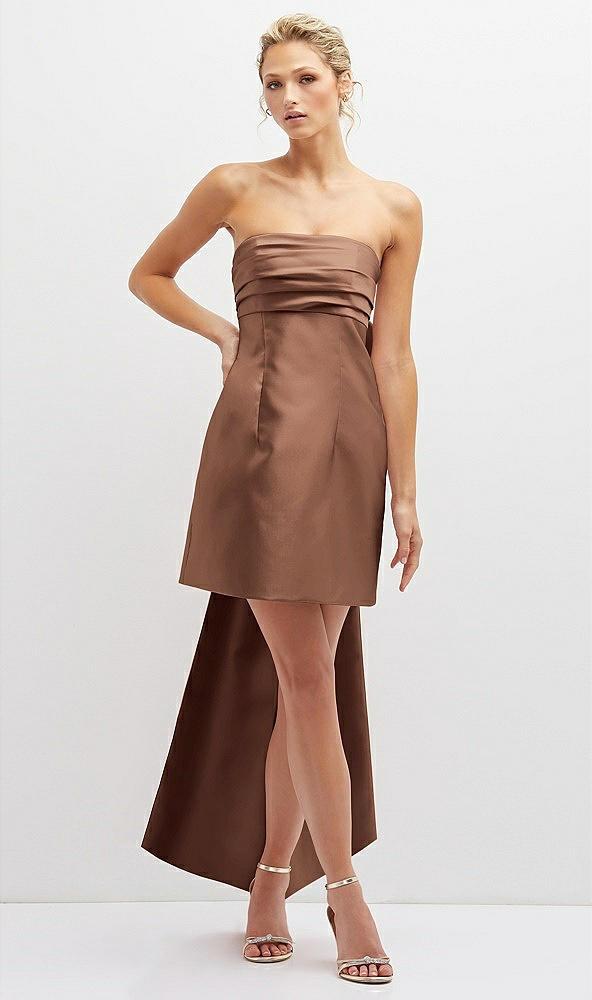 strapless satin column mini dress with oversized bow