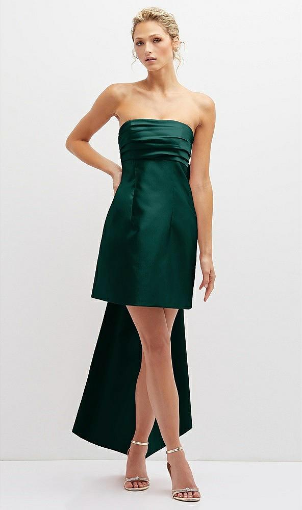 strapless satin column mini dress with oversized bow