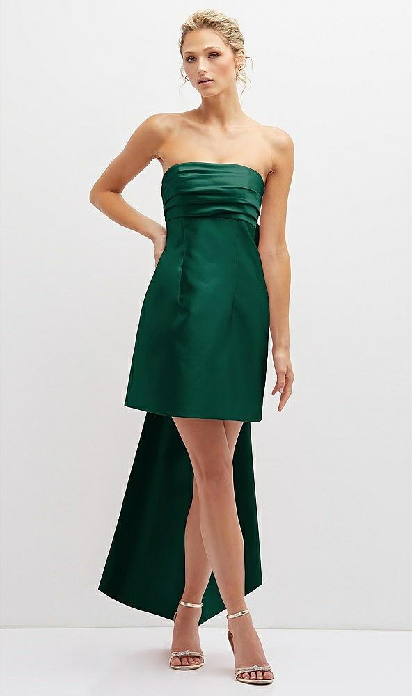 strapless satin column mini dress with oversized bow