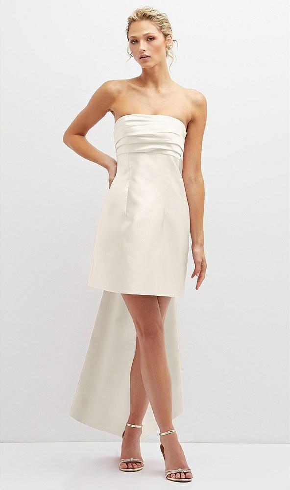 strapless satin column mini dress with oversized bow