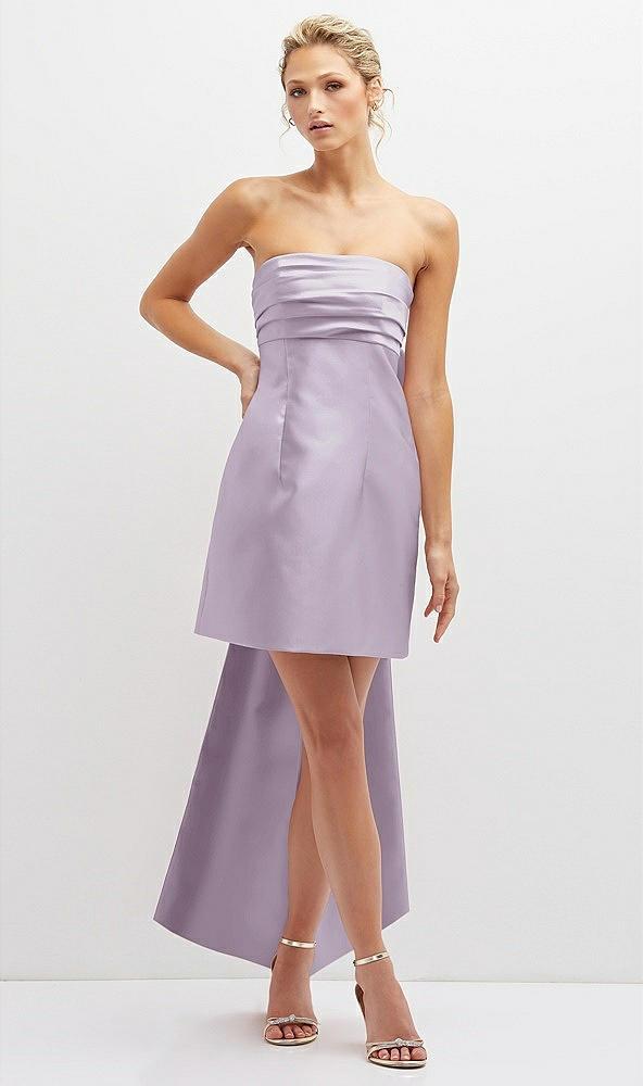 strapless satin column mini dress with oversized bow