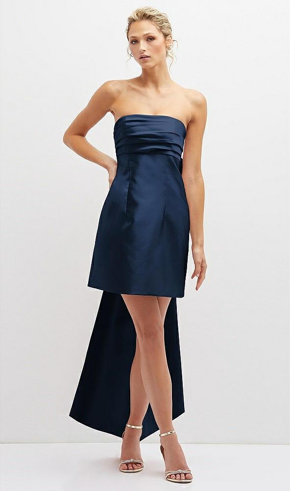 strapless satin column mini dress with oversized bow