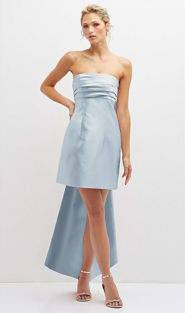 strapless satin column mini dress with oversized bow