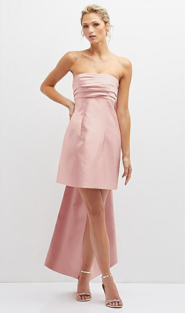strapless satin column mini dress with oversized bow
