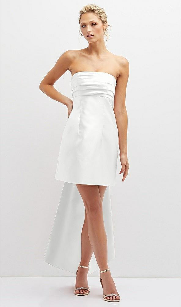 strapless satin column mini dress with oversized bow