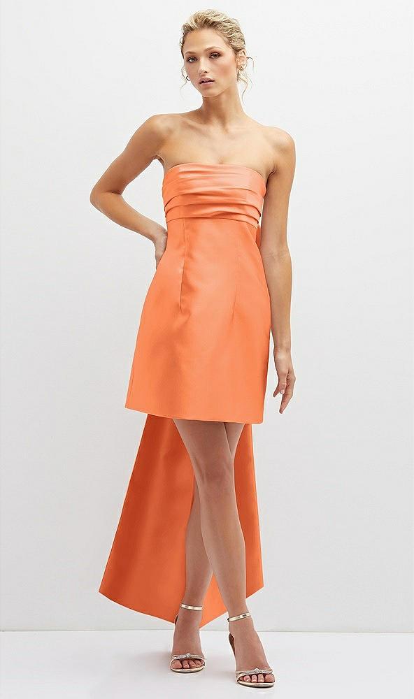 strapless satin column mini dress with oversized bow
