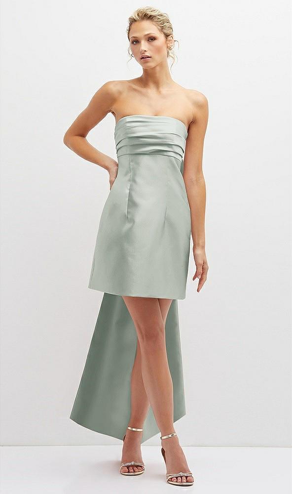 strapless satin column mini dress with oversized bow