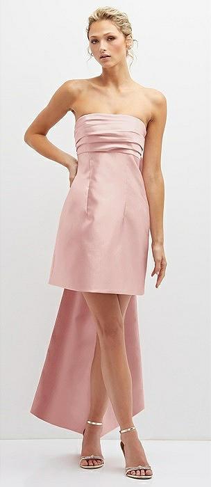 strapless satin column mini dress with oversized bow