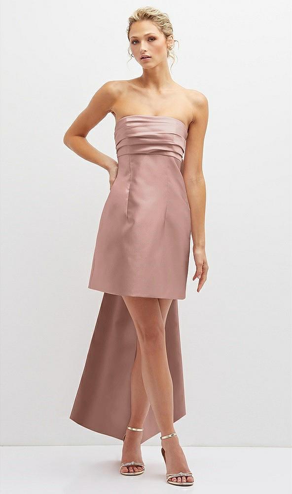 strapless satin column mini dress with oversized bow