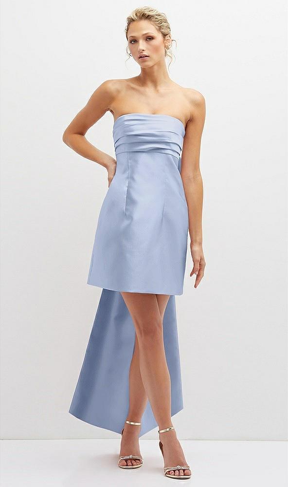 strapless satin column mini dress with oversized bow