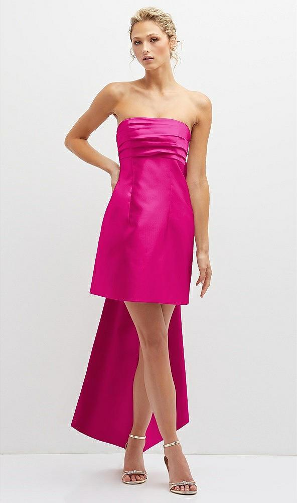 strapless satin column mini dress with oversized bow