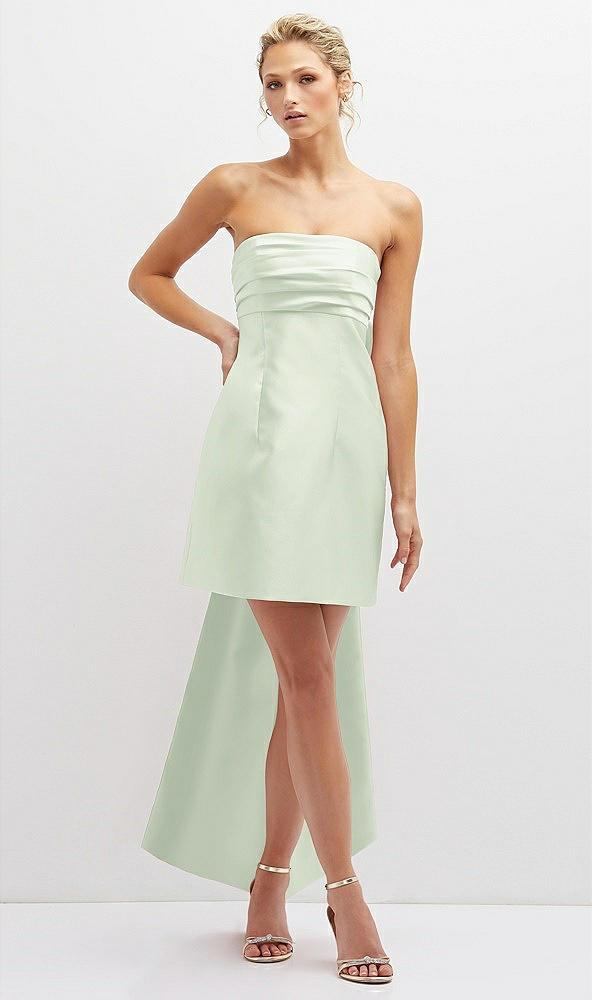 strapless satin column mini dress with oversized bow