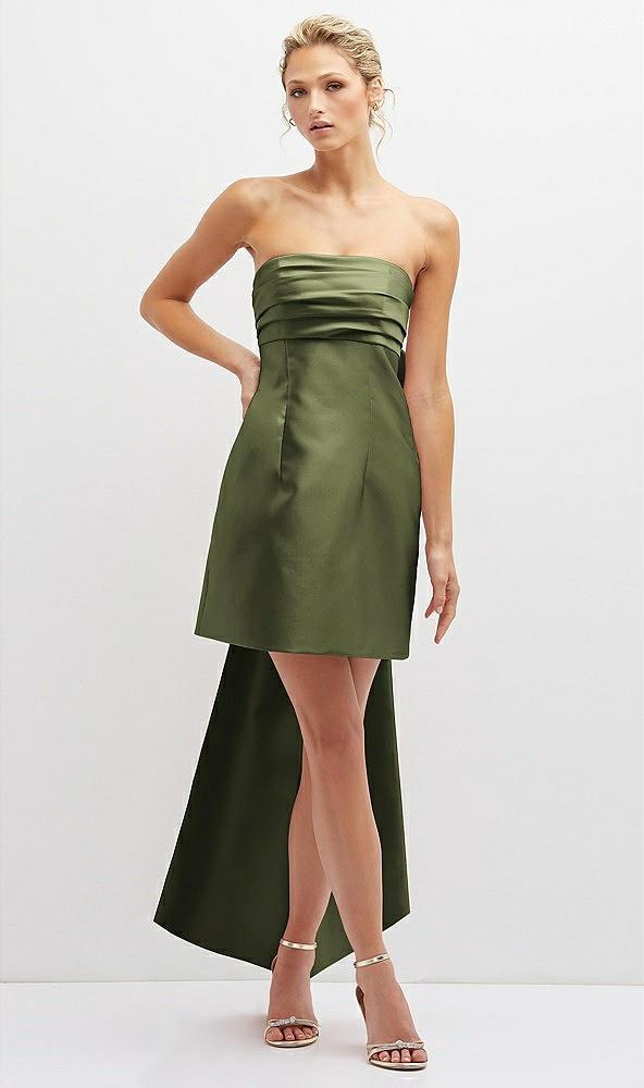 strapless satin column mini dress with oversized bow