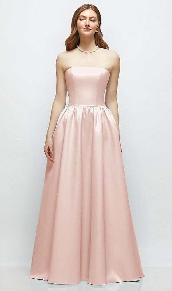 strapless satin drop waist gown with full skirt