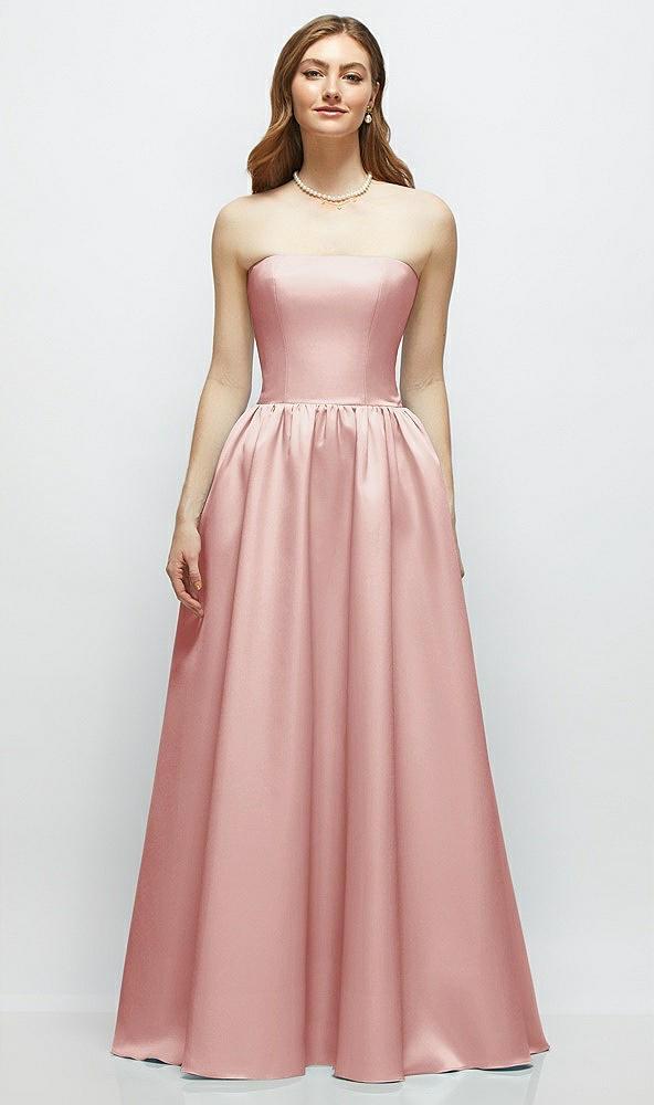 strapless satin drop waist gown with full skirt