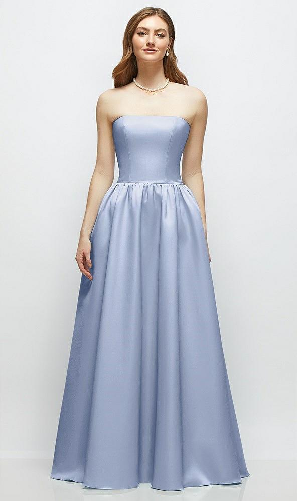strapless satin drop waist gown with full skirt
