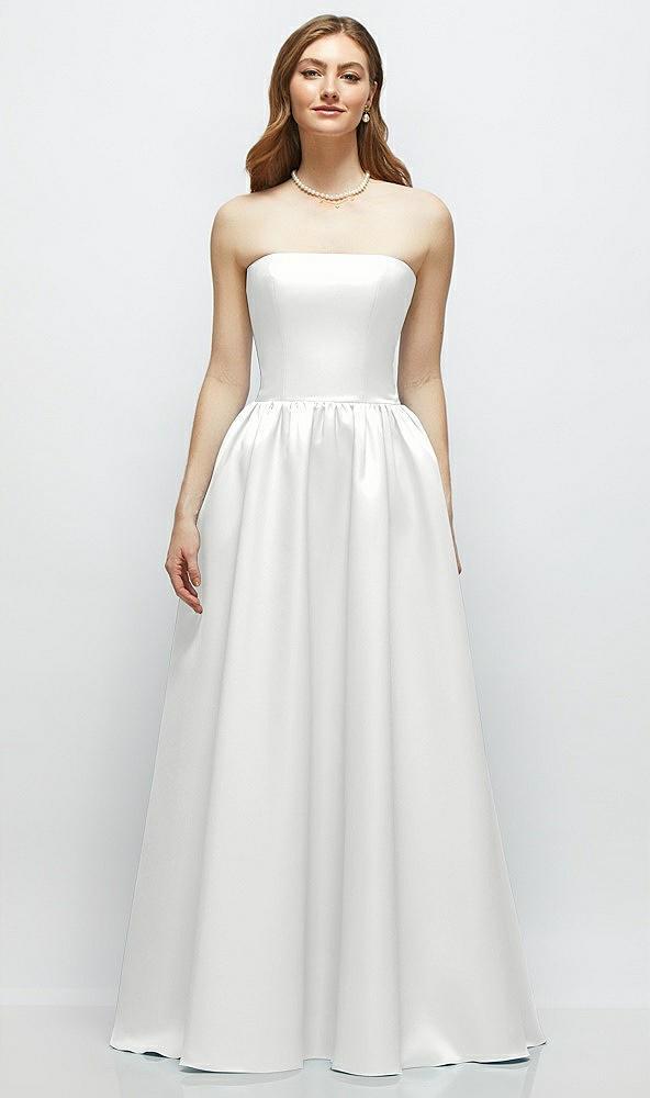 strapless satin drop waist gown with full skirt