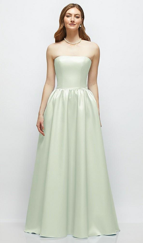 strapless satin drop waist gown with full skirt